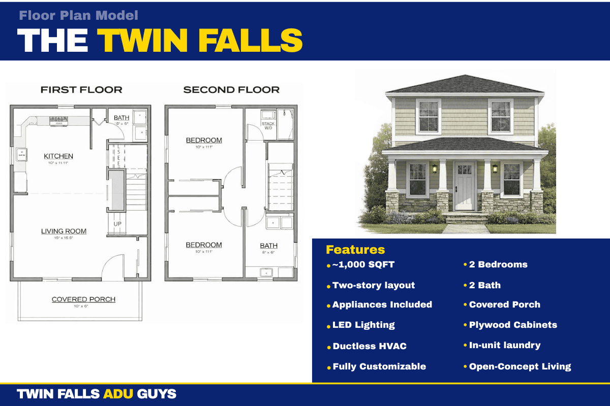 The Twin Falls - 1200 sq ft Two-Story Flagship ADU floor plan