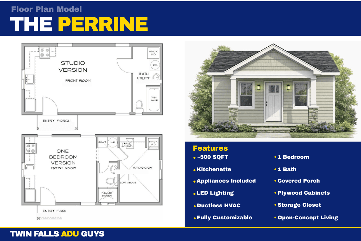 The Perrine floor plan — 450 sq ft Studio
