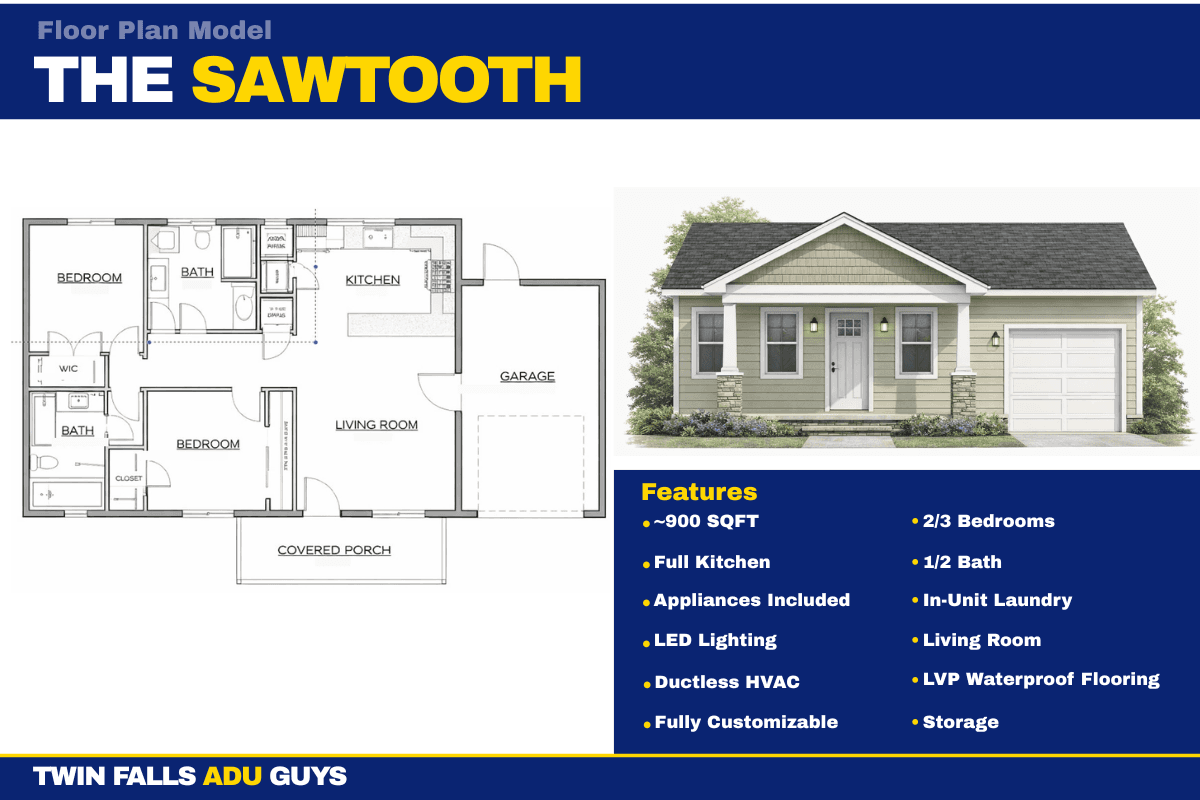 The Sawtooth floor plan — 1050 sq ft 2 Bed/2 Bath
